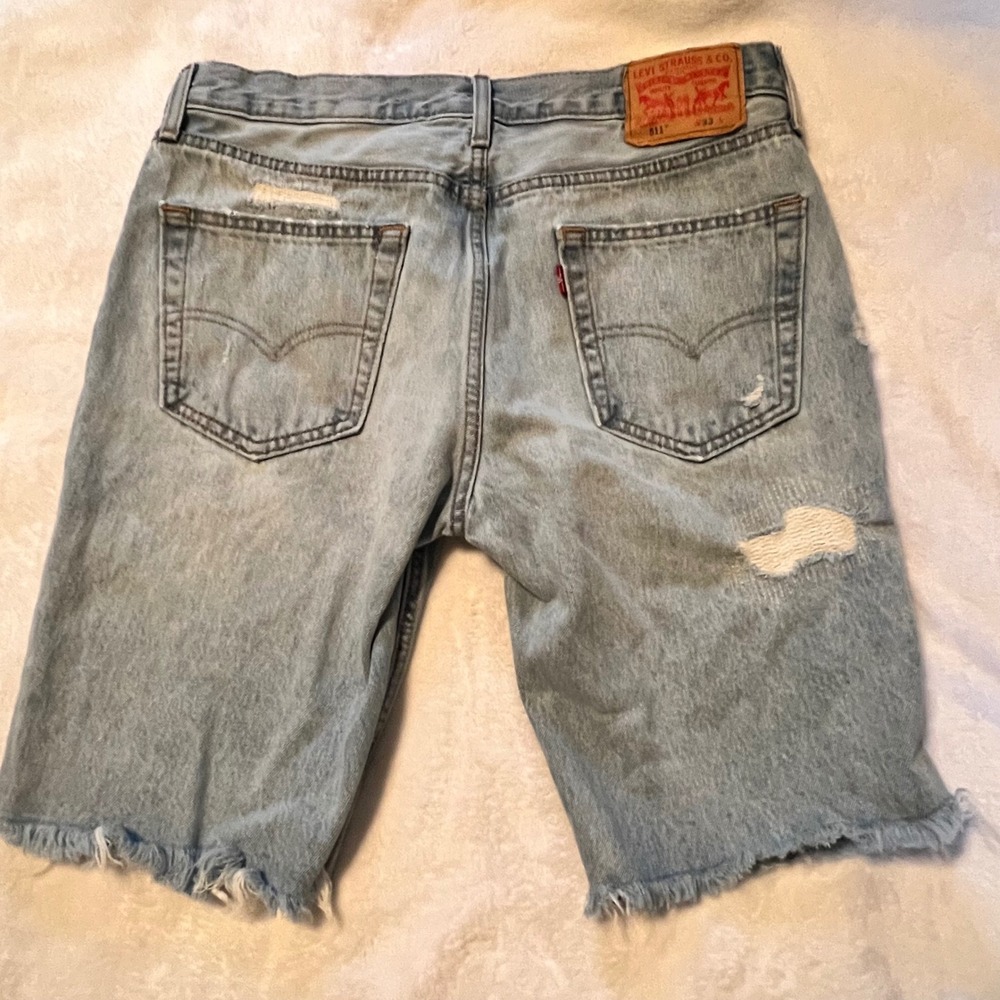 Levis 511 Slim Fit Distressed Denim Cut Offs Jean Shorts Light Wash Mens 33